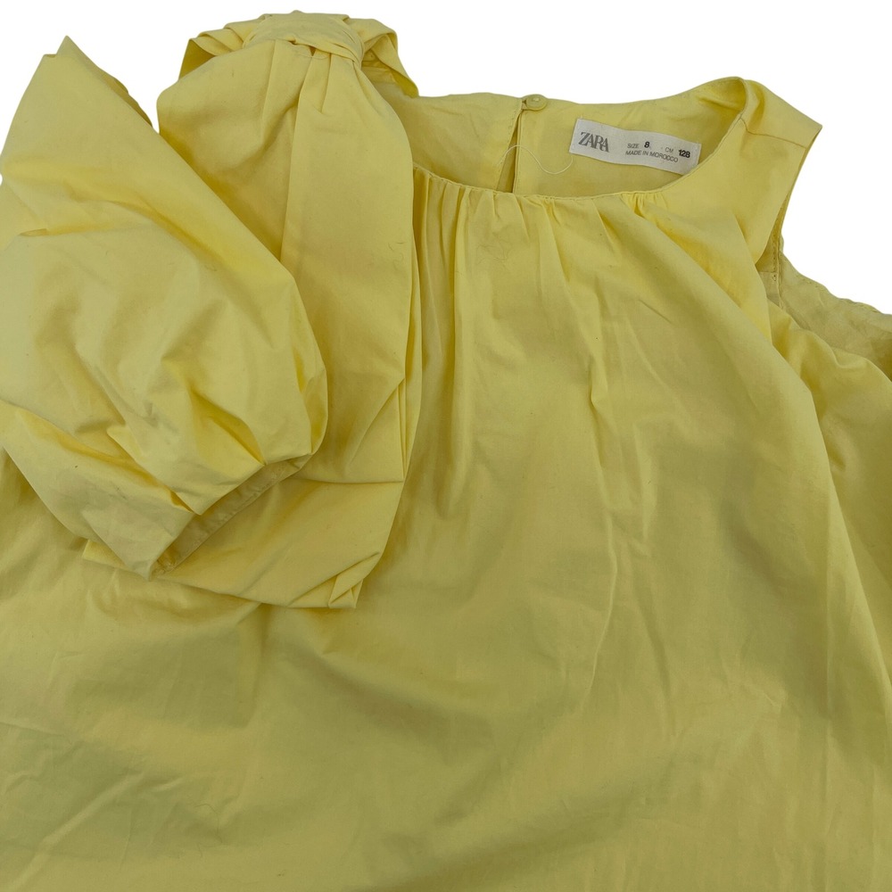 Zara Girls Yellow Cotton‎ Blend Cold Shoulder Puff Sleeve Dress Size 8
